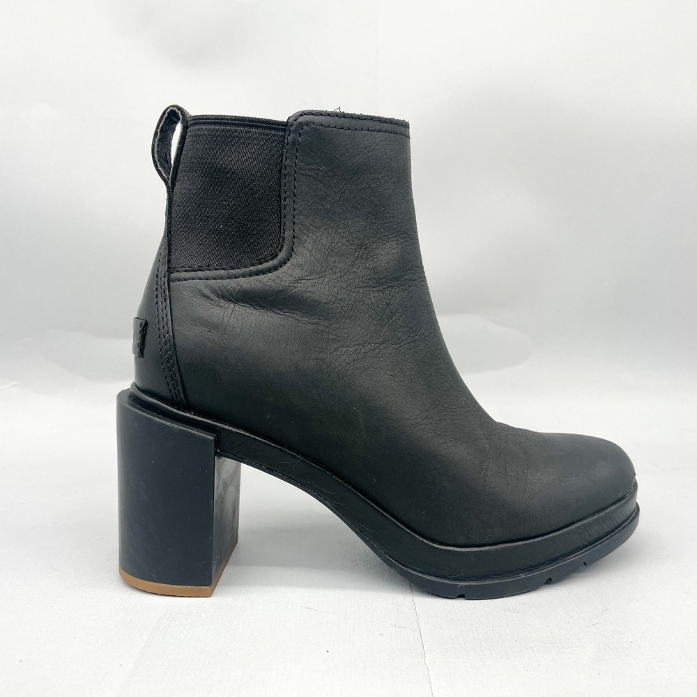 Sorel Womens 7.5 Blake Chelsea Boots Shoes Black Leather Chunky Heel Moto Bootie